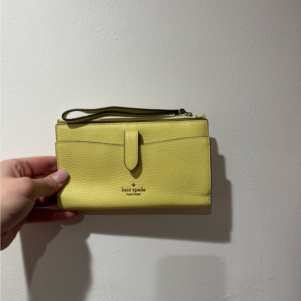 kate spade lemon yellow leather wristlet clutch with wrist strap